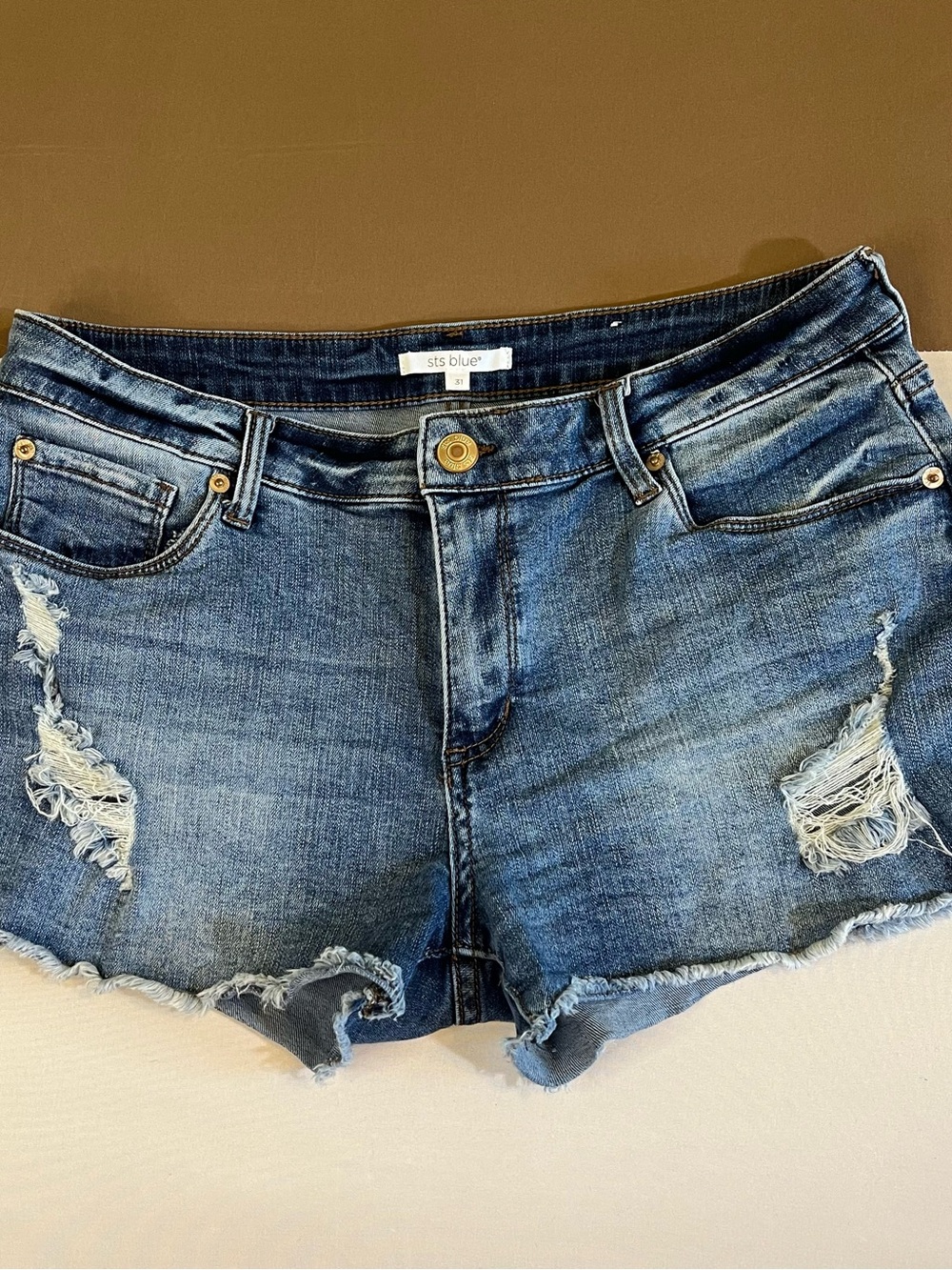 A48 STS Blue Ripped Mid-Rise Denim Shorts - Blue Wash
